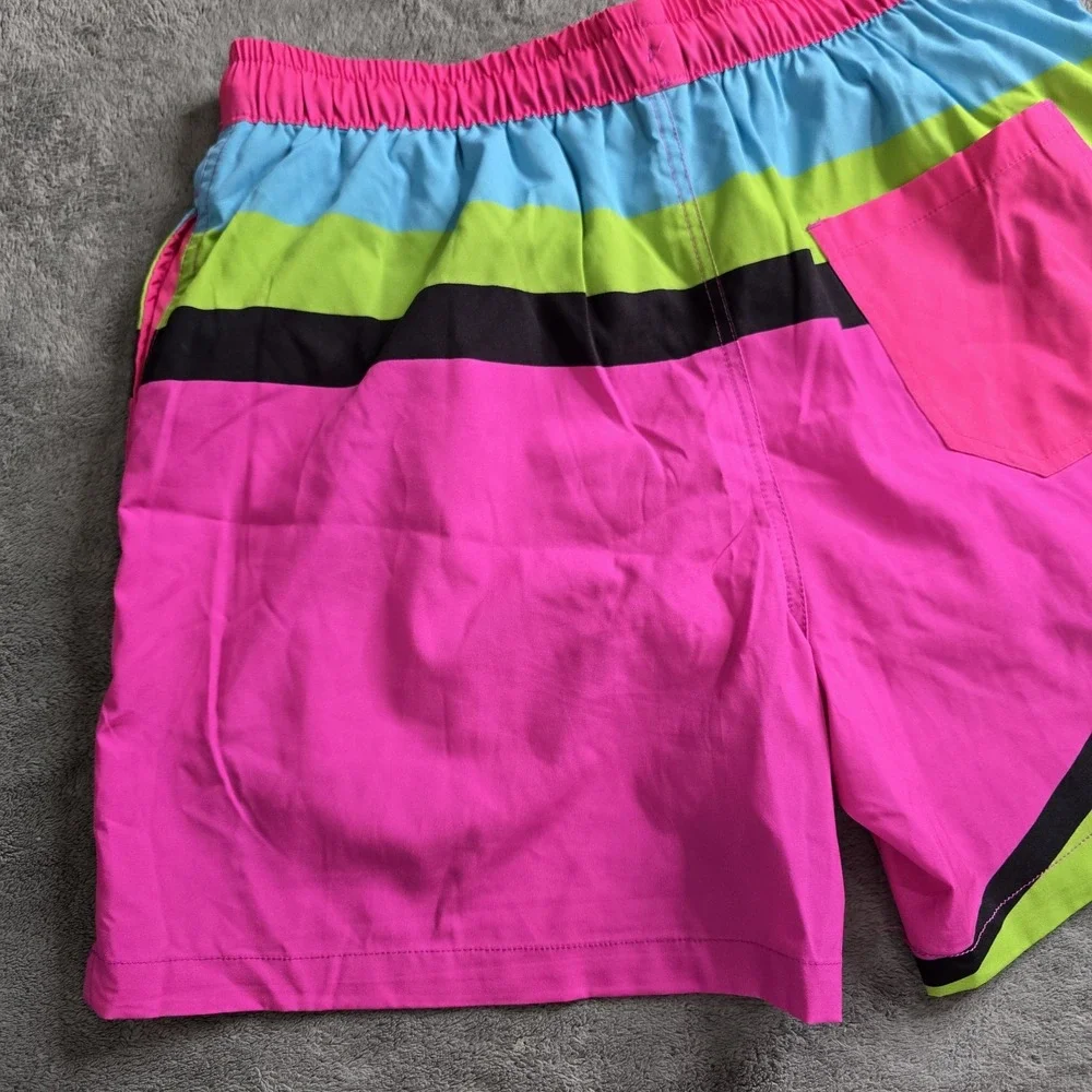 Buc-ees Beaver Retro Neon Swim Trunks Mens Small Pink Multicolor 5.5
